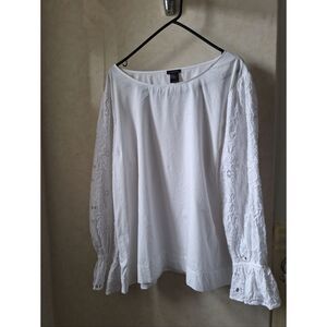 Ann Taylor Factory XL White Blouse Lace Sleeves